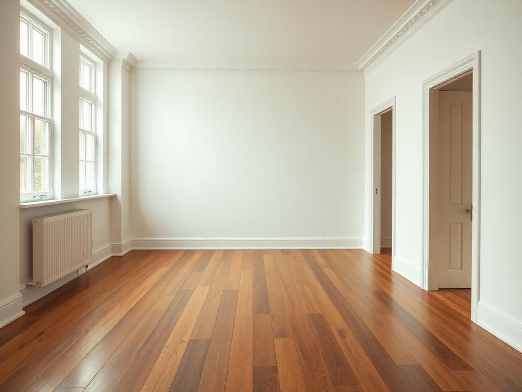 Empty freshly cleaned British flat with bare wooden floors